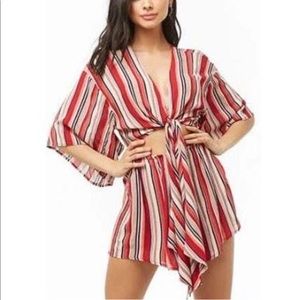Forever 21 tie front stripe romper
